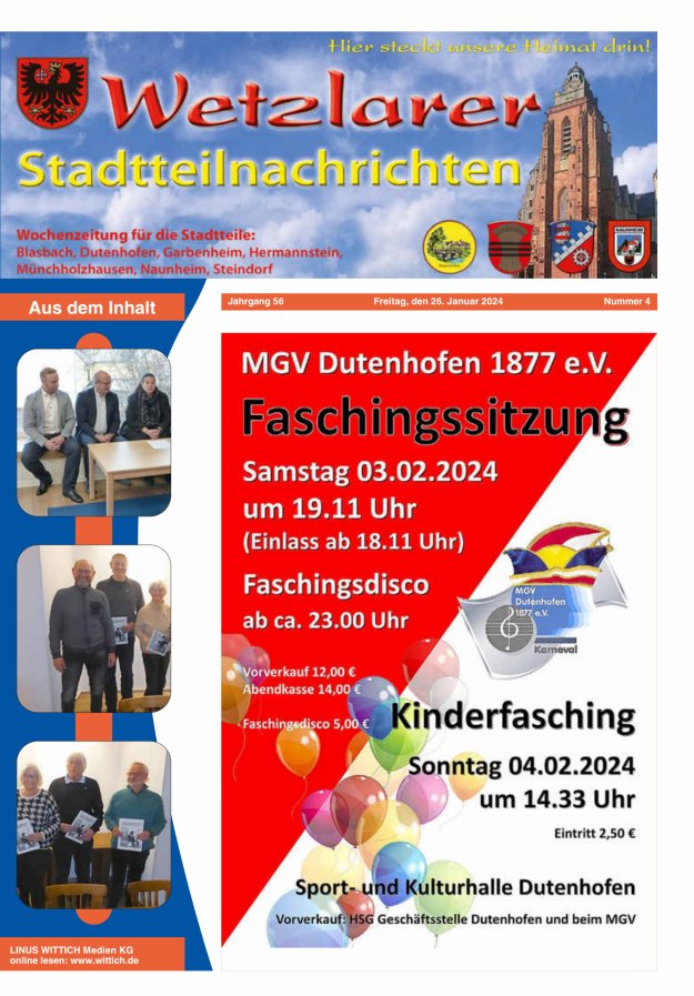 Wetzlarer Stadtteilnachrichten Titelblatt 04/2024