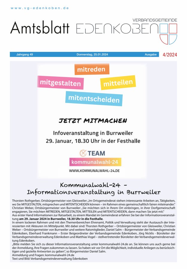 Amtsblatt VG Edenkoben Titelblatt 04/2024