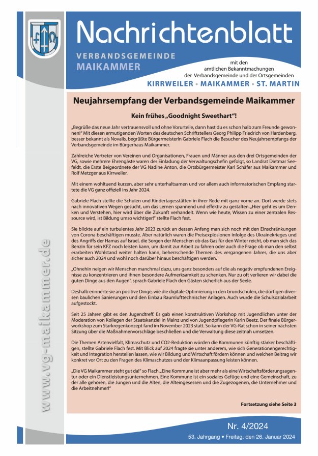 Nachrichtenblatt VG Maikammer Titelblatt 04/2024