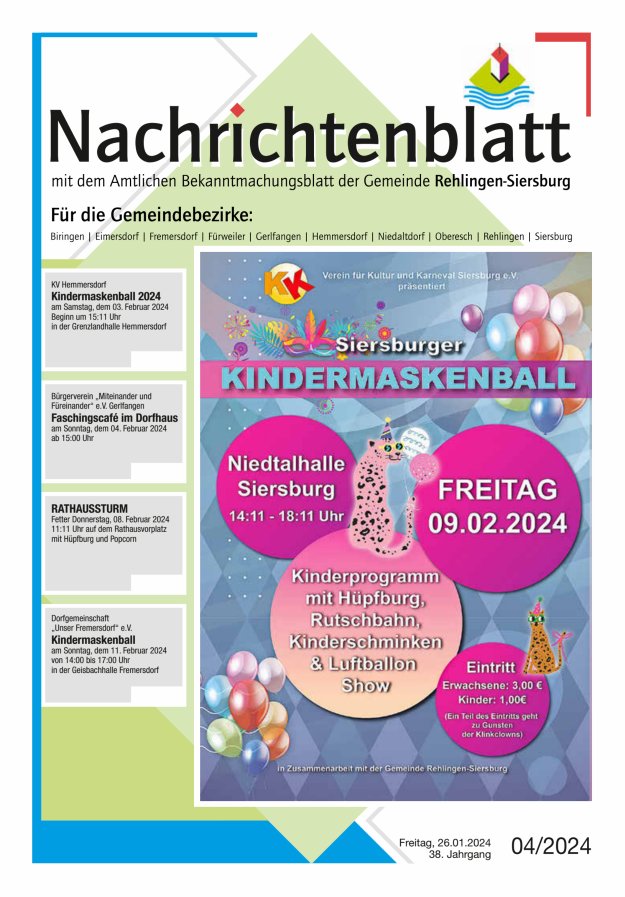 Nachrichtenblatt Rehlingen-Siersburg Titelblatt 04/2024