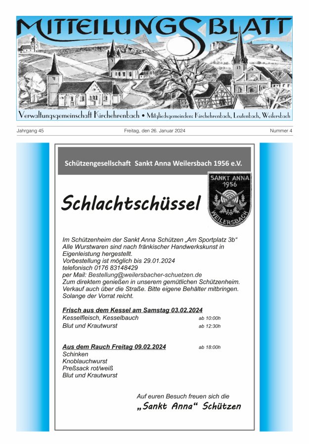 Mitteilungsblatt Verwaltungsgemeinschaft Kirchehrenbach Titelblatt 04/2024