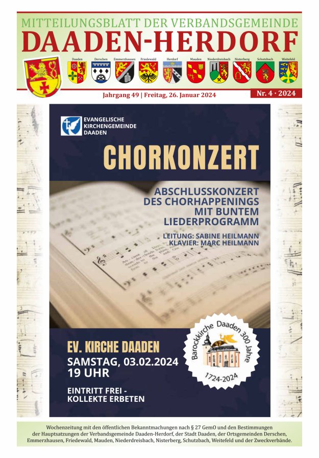 Mitteilungsblatt der Verbandsgemeinde Daaden-Herdorf Titelblatt 04/2024