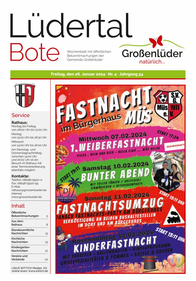 Wochenblatt mit öffentlichen Bekanntmachungen der Gemeinde Großenlüder Titelblatt 04/2024