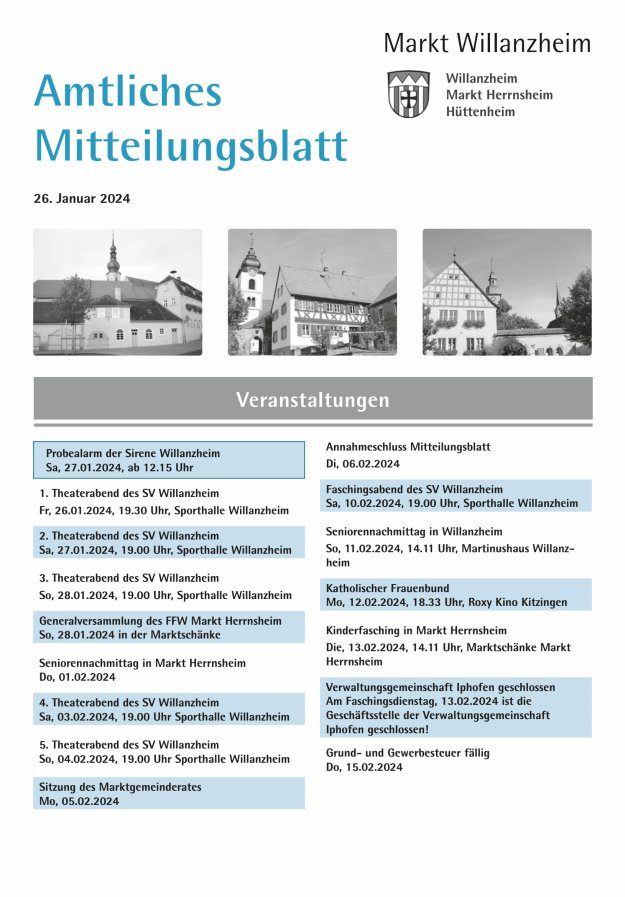 Amtliches Mitteilungsblatt des Marktes Willanzheim Titelblatt 02/2024