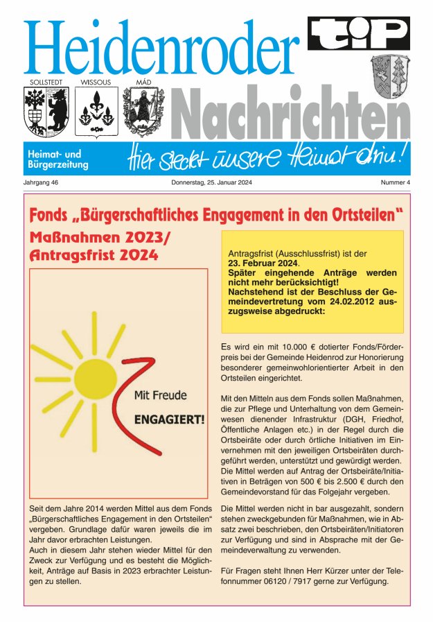 "tip" Heidenroder Nachrichten Titelblatt 04/2024