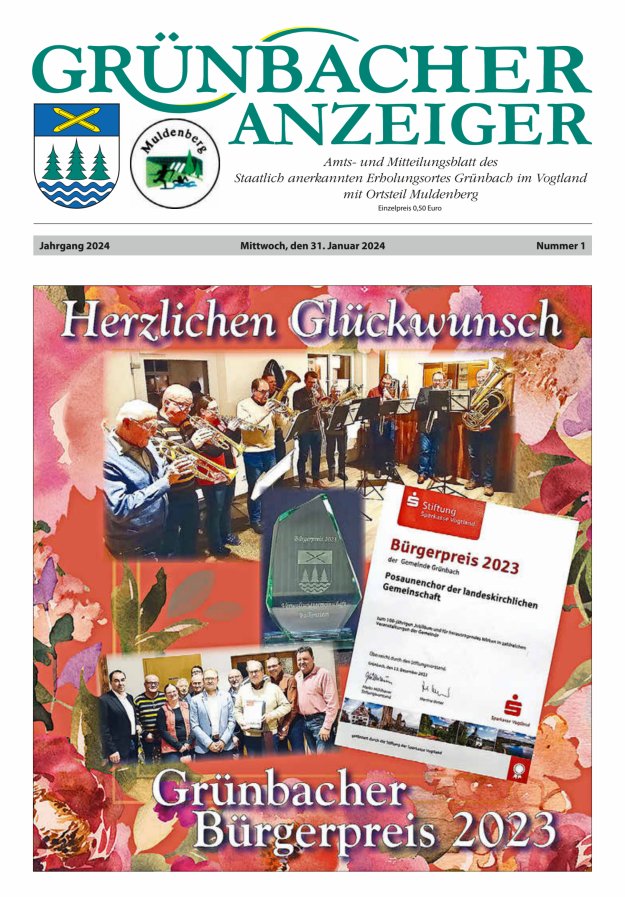 Grünbacher Anzeiger - Amts- und Mitteilungsblatt Titelblatt 01/2024