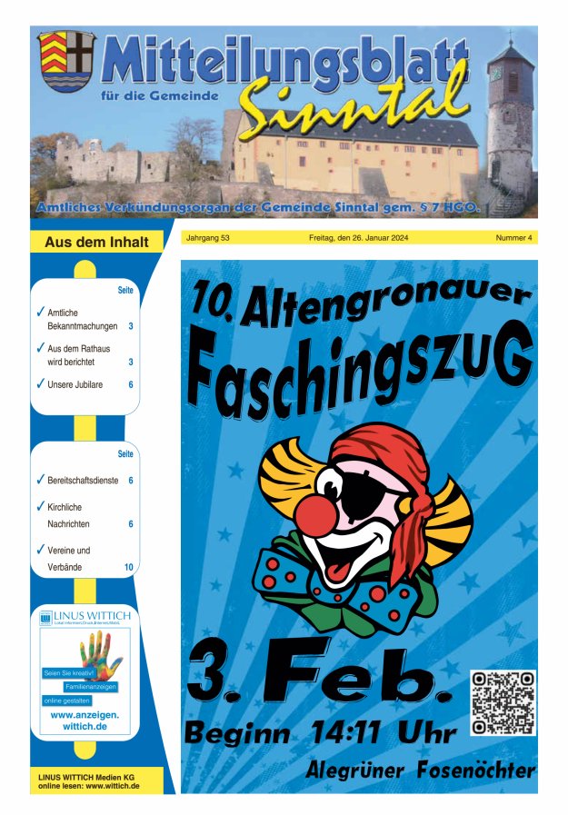 Mitteilungsblatt für die Gemeinde Sinntal Titelblatt 04/2024