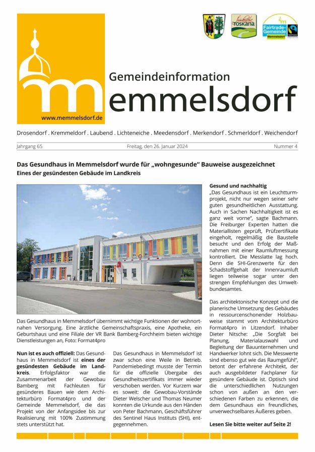 Mitteilungsblatt der Gemeinde Memmelsdorf Titelblatt 04/2024