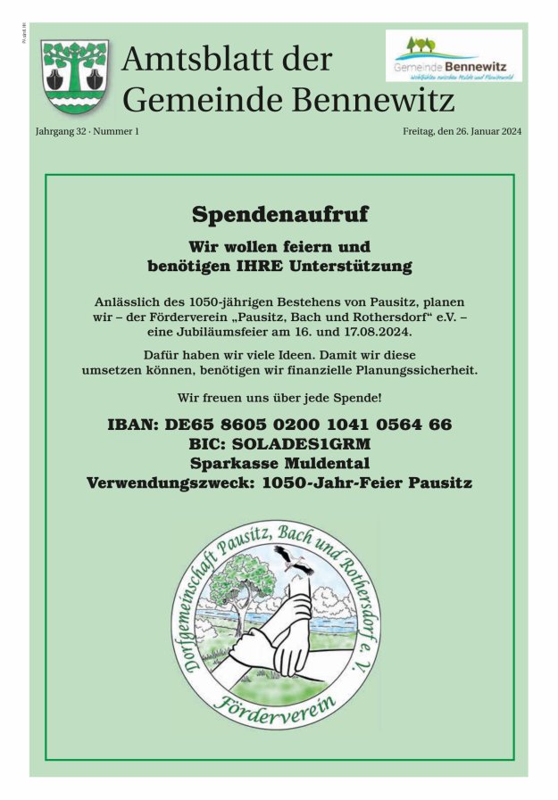 Amtsblatt der Gemeinde Bennewitz Titelblatt 01/2024