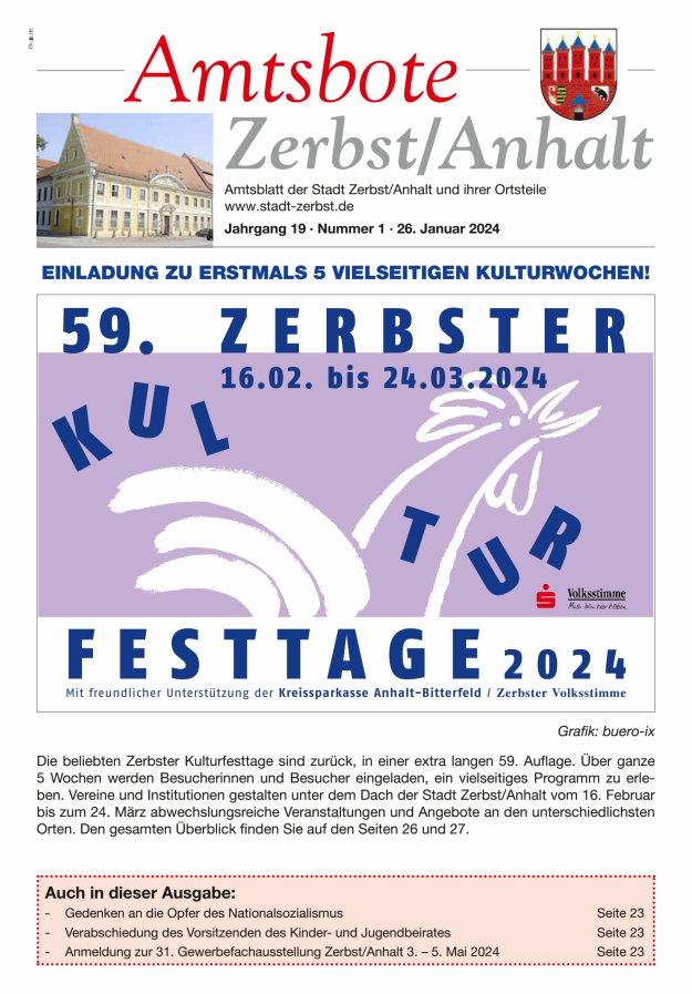 Amtsbote Zerbst/Anhalt – Amtsblatt der Stadt Zerbst/Anhalt und ihrer Ortsteile Titelblatt 01/2024