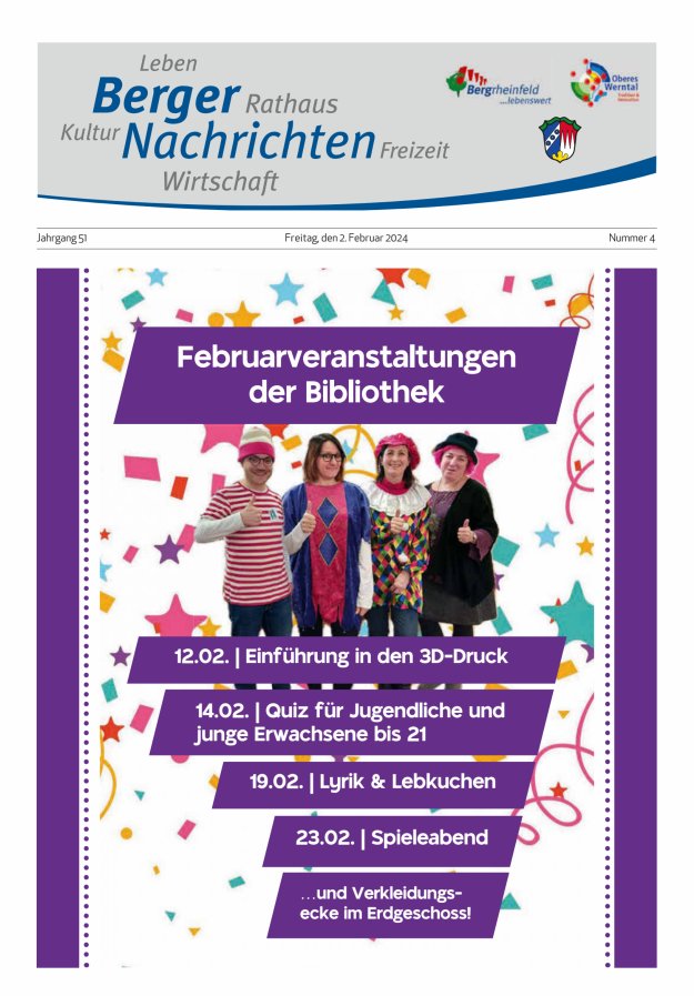 Berger Nachrichten, Bergrheinfeld Titelblatt 04/2024