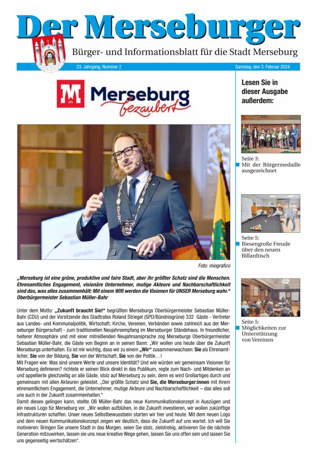 Der Merseburger - Bürger- und Informationsblatt für die Stadt Merseburg Titelblatt 02/2024