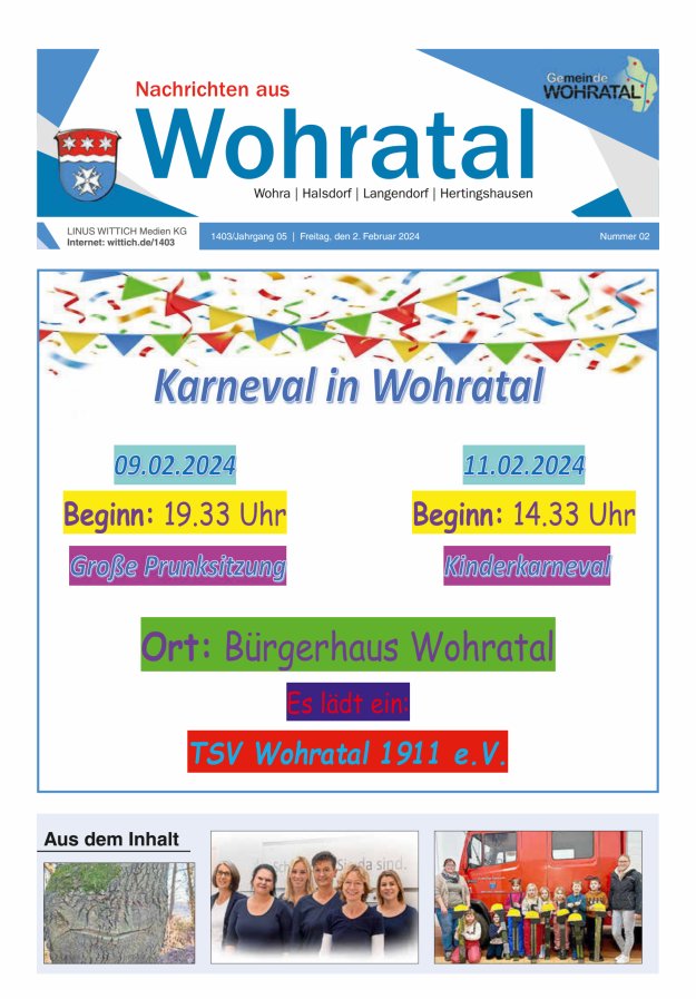Nachrichten aus Wohratal Titelblatt 02/2024