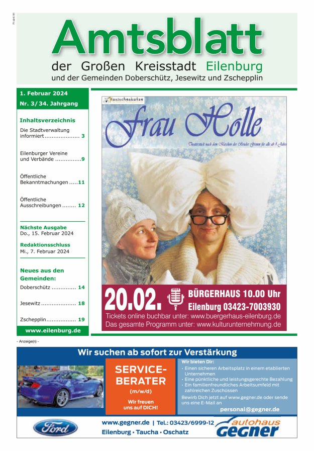 Muldespiegel und Amtsblatt der Großen Kreisstadt Eilenburg und der Gemeinden Titelblatt 03/2024