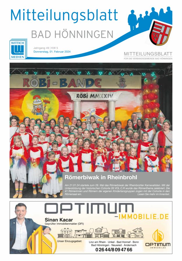 Mitteilungsblatt für den Bereich der Verbandsgemeinde Bad Hönningen Titelblatt 05/2024
