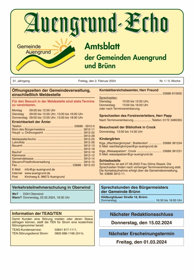 Auengrund-Echo Titelblatt 01/2024