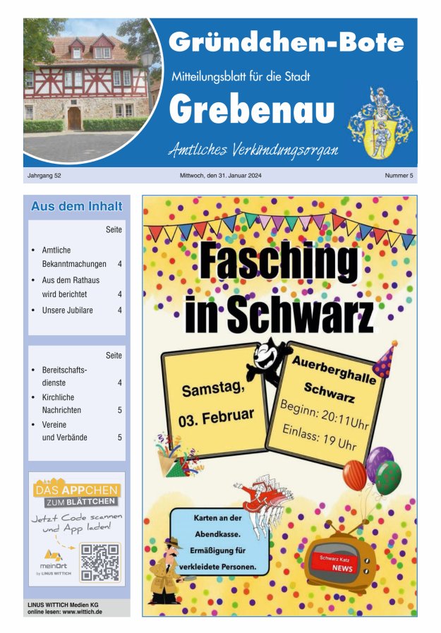 Grebenau - Gründchen Bote - Mitteilungsblatt für die Stadt Grebenau Titelblatt 05/2024