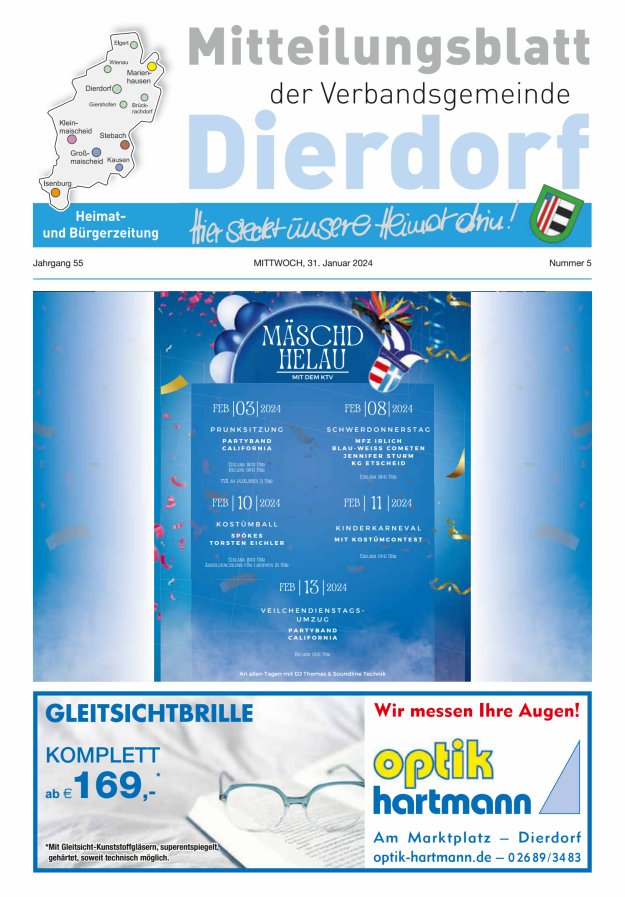 Mitteilungsblatt der Verbandsgemeinde Dierdorf Titelblatt 05/2024