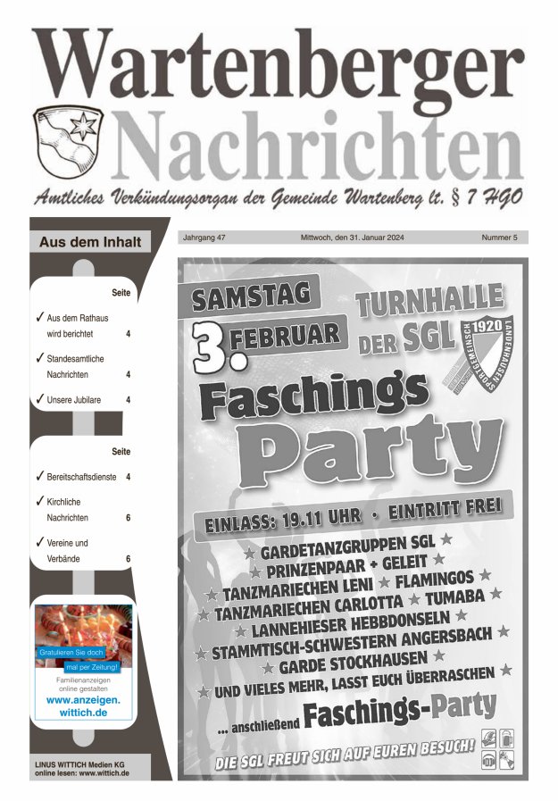Wartenberger Nachrichten Titelblatt 05/2024