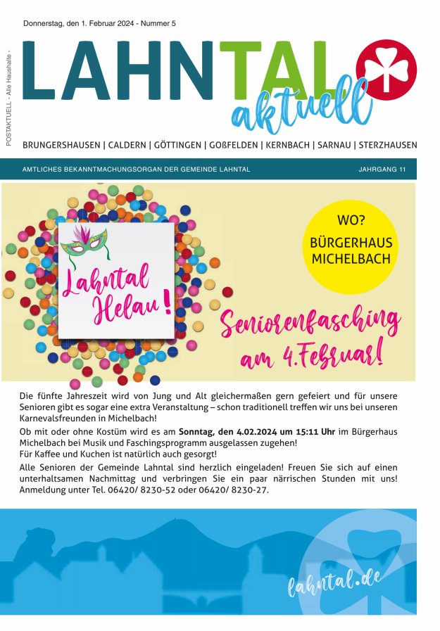 Amtliches Bekanntmachungsorgan der Gemeinde Lahntal Titelblatt 05/2024