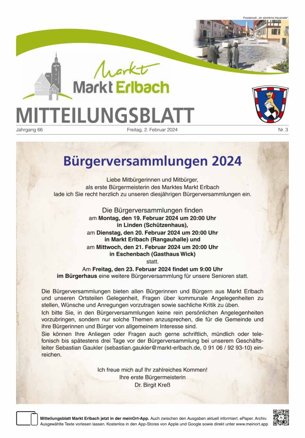 Mitteilungsblatt Markt Erlbach Titelblatt 03/2024