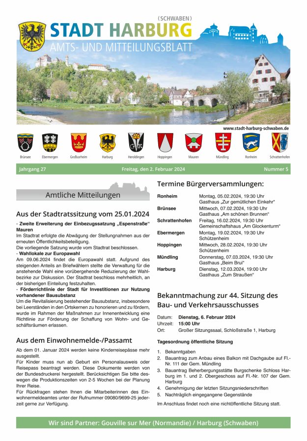 Amts- und Mitteilungsblatt der Stadt Harburg Titelblatt 05/2024
