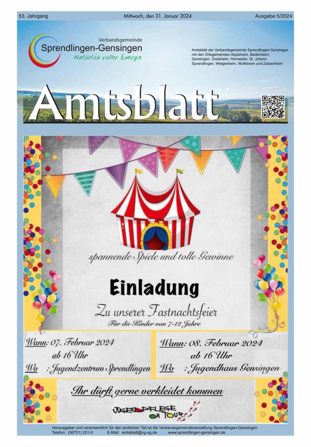 Amtsblatt VG Sprendlingen-Gensingen Titelblatt 05/2024