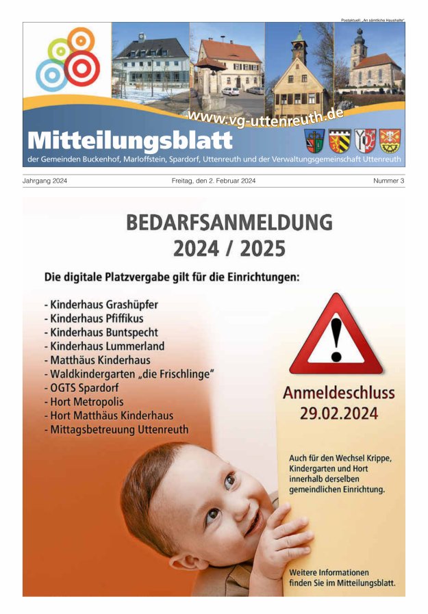 Mitteilungsblatt der Verwaltungsgemeinschaft Uttenreuth Titelblatt 03/2024
