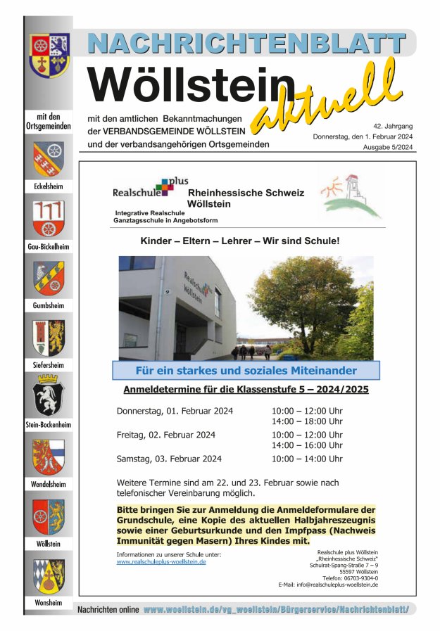 Nachrichtenblatt Wöllstein aktuell Titelblatt 05/2024