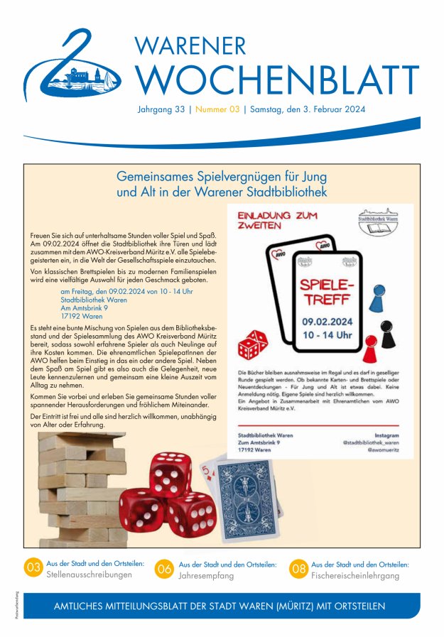 Warener Wochenblatt Titelblatt 03/2024