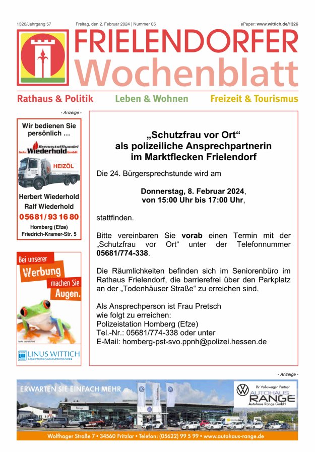 Frielendorfer Wochenblatt Titelblatt 05/2024
