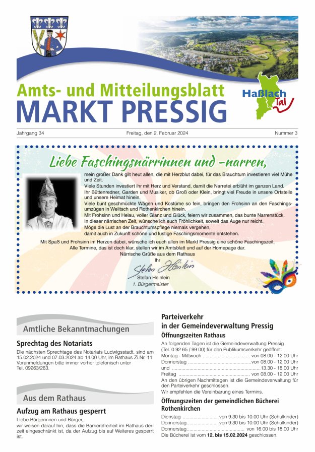 Amtsblatt für den Markt Pressig mit den Gemeindeteilen Titelblatt 03/2024