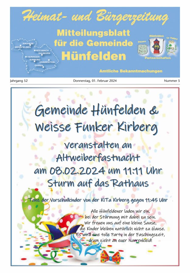 Mitteilungsblatt für die Gemeinde Hünfelden Titelblatt 05/2024