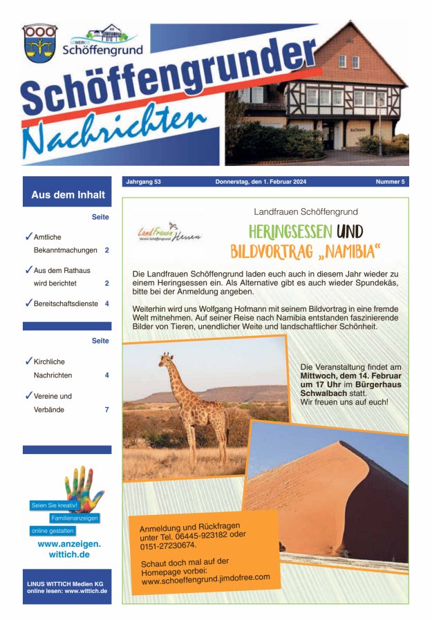 Schöffengrunder Nachrichten Titelblatt 05/2024