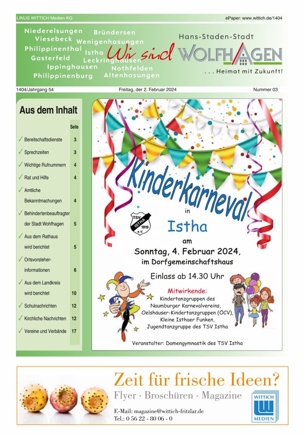 Wolfhager Stadtanzeiger Titelblatt 03/2024