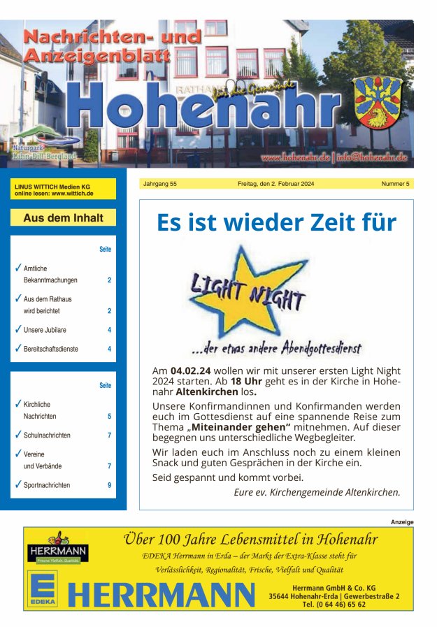 Nachrichten- und Anzeigenblatt für die Gemeinde Hohenahr Titelblatt 05/2024