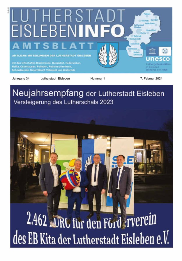 Amtsblatt Lutherstadt Eisleben – Amtliches Mitteilungsblatt der Lutherstadt Eisleben Titelblatt 01/2024