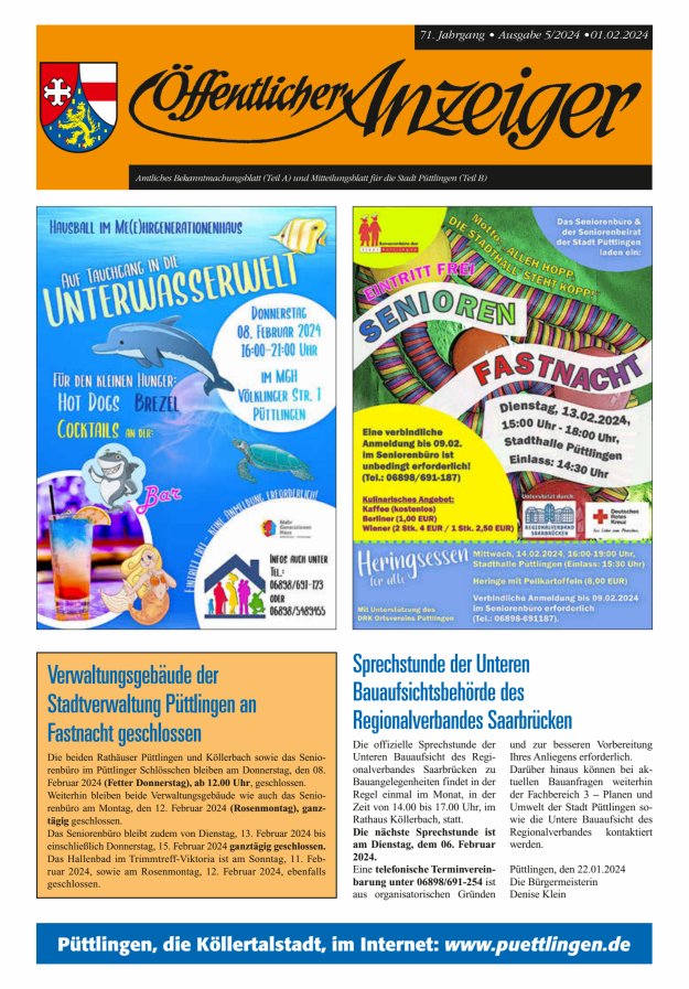 Öffentlicher Anzeiger - Stadt Püttlingen Titelblatt 05/2024