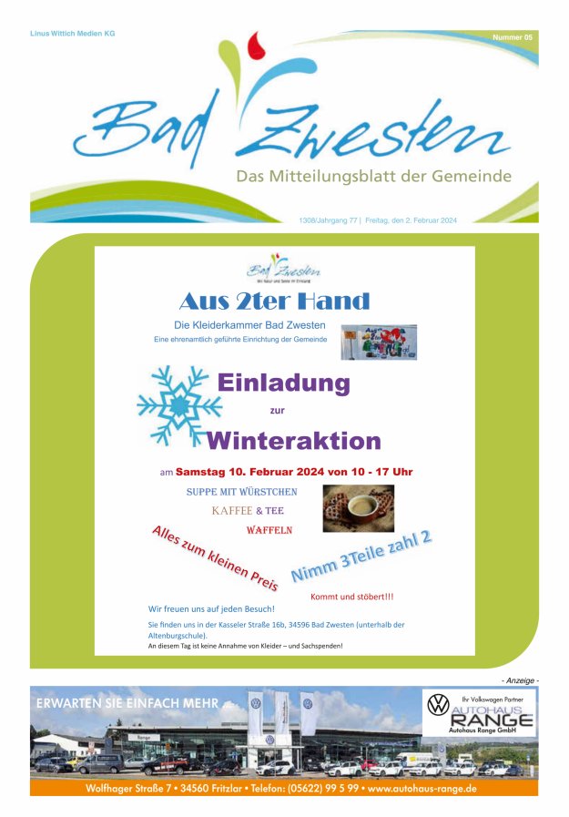 Heimatzeitung Bad Zwesten Titelblatt 05/2024
