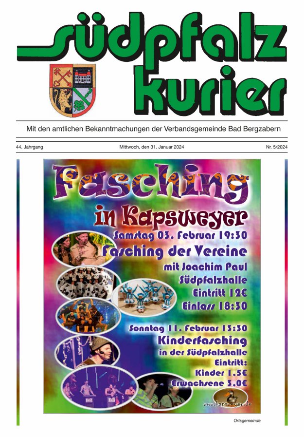 Südpfalz Kurier - VG Bad Bergzabern Titelblatt 05/2024