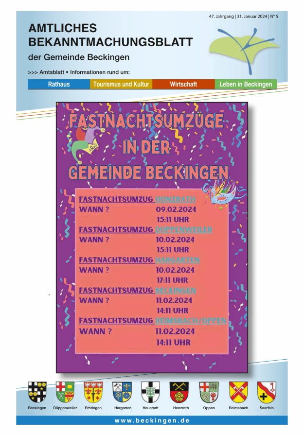 Amtsblatt Beckingen Titelblatt 05/2024