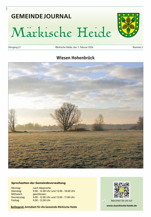 Gemeindejournal Märkische Heide – Amtsblatt für die Gemeinde Märkische Heide Titelblatt 02/2024