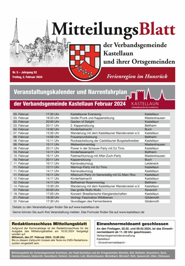 Mitteilungsblatt Kastellaun Titelblatt 05/2024