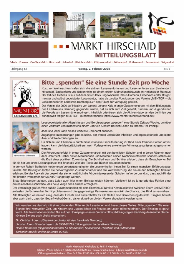 Mitteilungsblatt Markt Hirschaid Titelblatt 05/2024