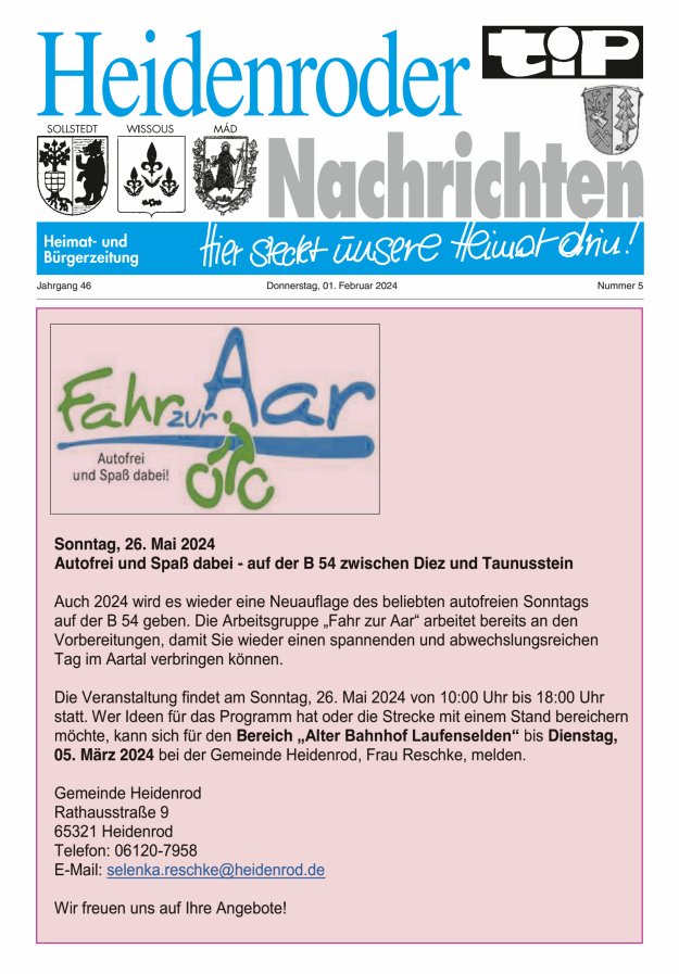 "tip" Heidenroder Nachrichten Titelblatt 05/2024