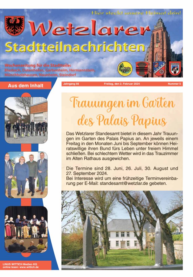Wetzlarer Stadtteilnachrichten Titelblatt 05/2024