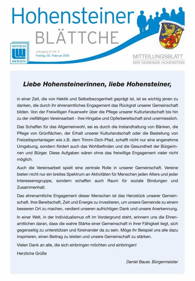 Hohensteiner Blättche Titelblatt 05/2024