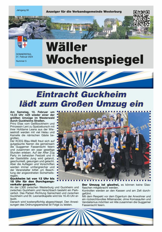 Wäller Wochenspiegel - Anzeiger für die Verbandsgemeinde Westerburg Titelblatt 05/2024