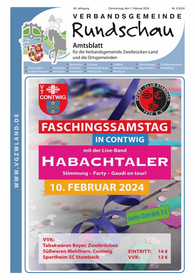 Verbandsgemeinde Rundschau Zweibrücken-Land Titelblatt 05/2024