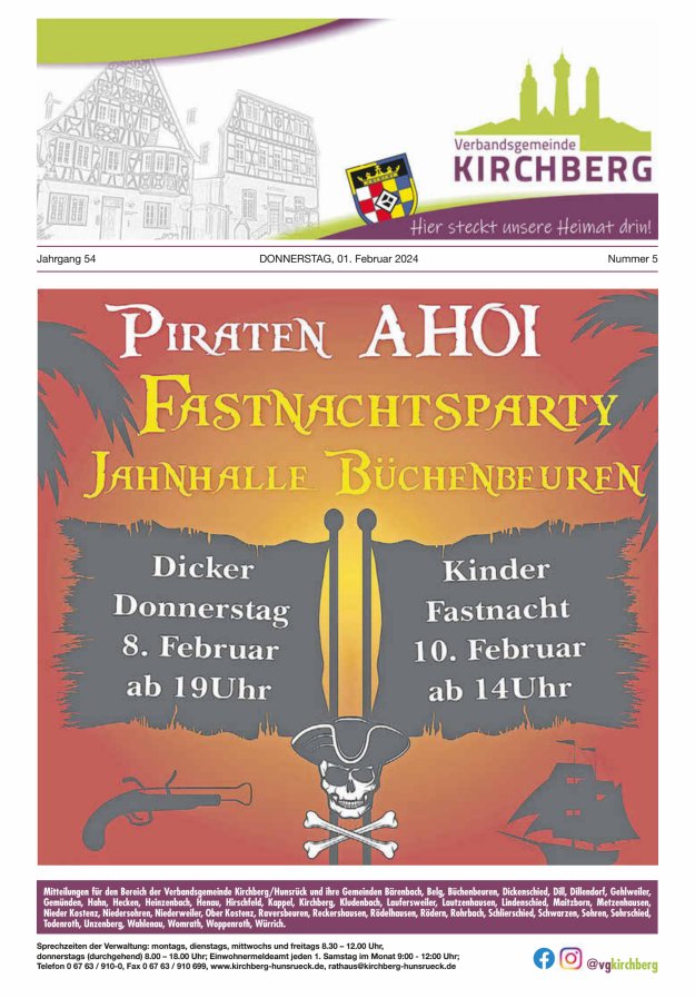 Mitteilungen der Verbandsgemeinde Kirchberg Hunsrück Titelblatt 05/2024